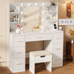 Luxe Kaptafel met LED-Verlichting & Stopcontact – Verstelbare Lichtkleur – 7 Laden – Inclusief Spiegel