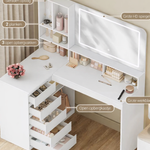 Luxe L-Vormige Kaptafel met LED Spiegel en Opbergruimte