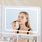 Luxe L-Vormige Kaptafel met LED Spiegel en Opbergruimte