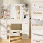 Luxe Kaptafel met LED-Verlichting & Stopcontact – Verstelbare Lichtkleur – 7 Laden – Inclusief Spiegel