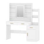 Luxe Kaptafel met LED-Spiegel &amp; Opbergkast – 9 Planken – 2 Laden – Wit