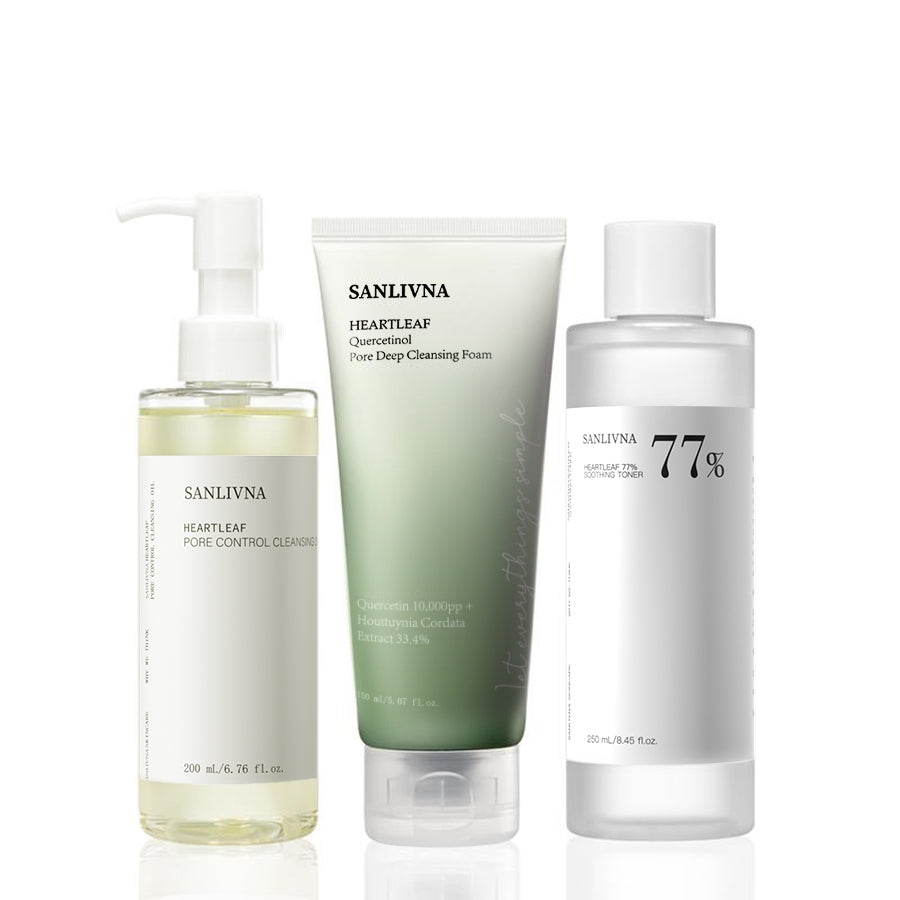 Anua - Heartleaf 77% Cleansing Foam, Pore Control Cleansing Oil & Toner set